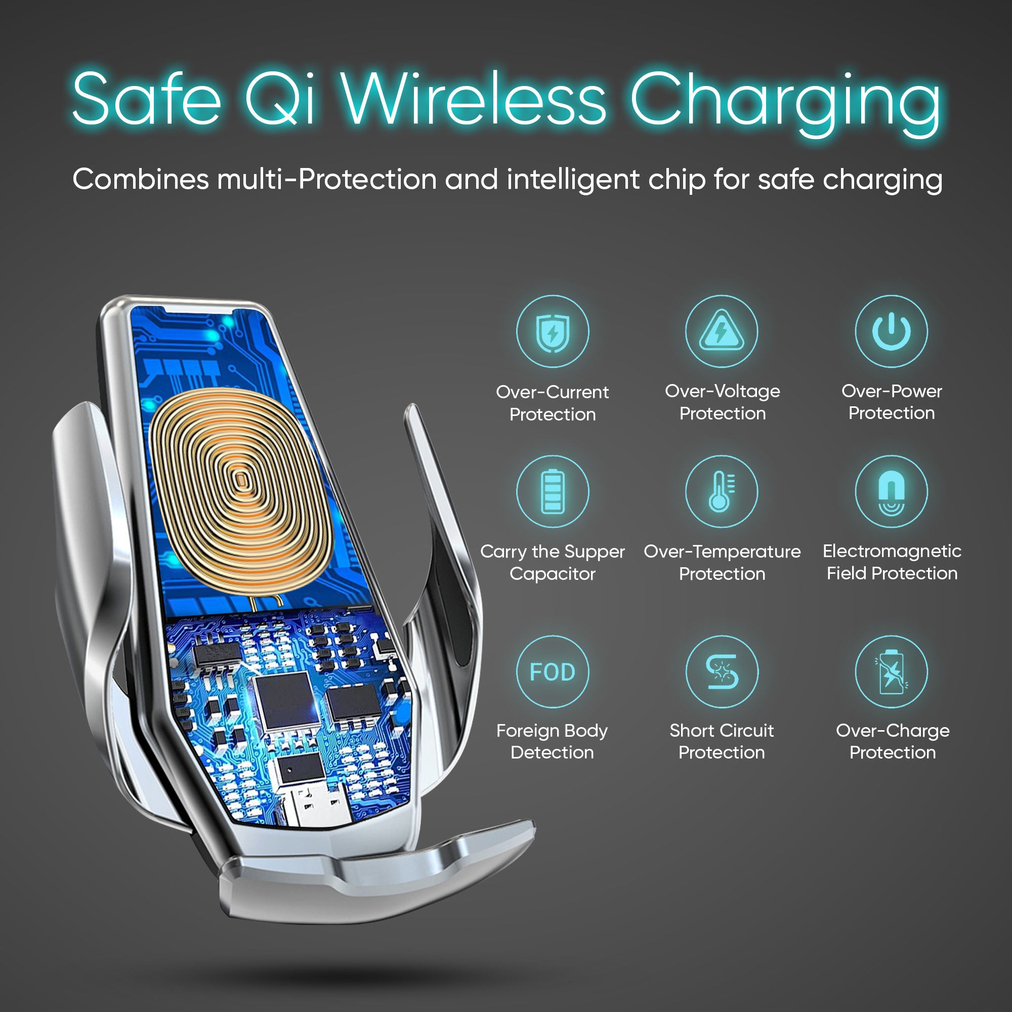 15W Wireless Car Charger for iPhone & Android phones